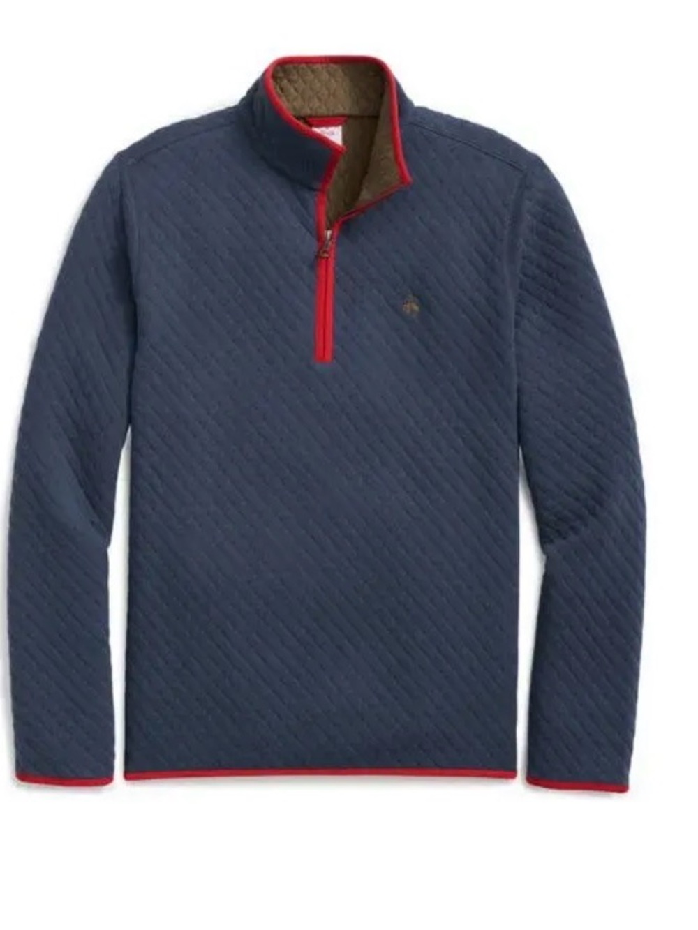 NWT Men's Quilted Half-Zip Pullover Sweater - Navy with Red Trim